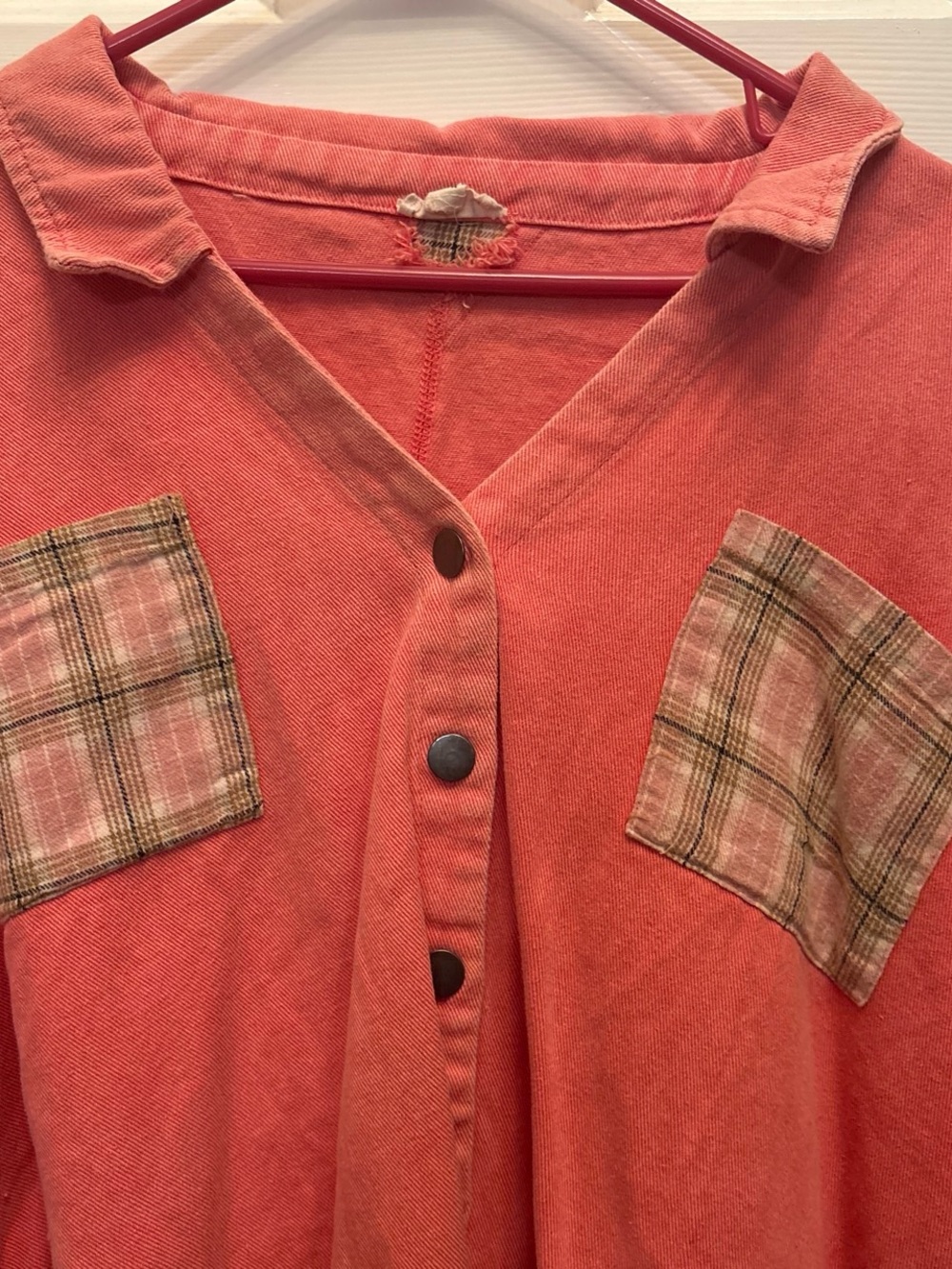 POL Coral Pink Asymmetrical Button Pullover Top - Picture 2 of 7